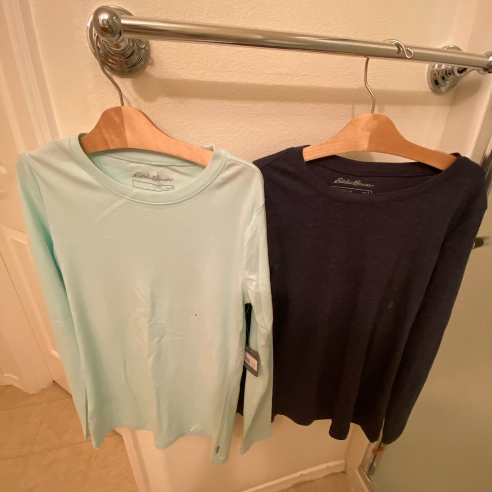 Lot of 2 Eddie Bauer NWT Women's Favorite Long-Sleeve Crewneck T-Shirt  S